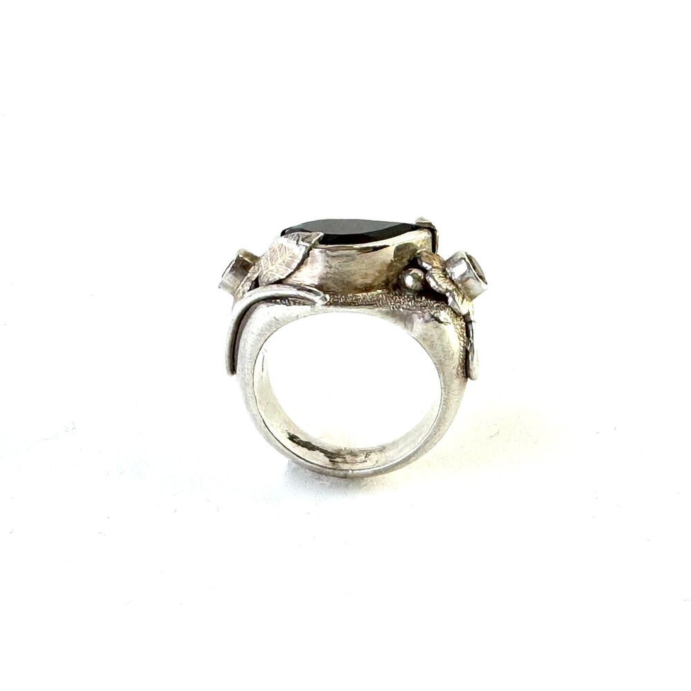 Red Garnet Grossular Garnets Sterling Silver Carved Flower Ring US Sz 8.5 - Picture 5 of 9